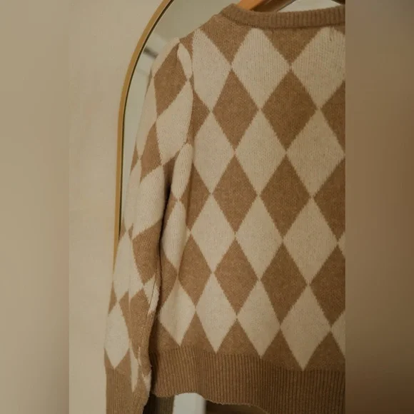 Vero Moda Tan and Cream Argyle Sweater - Picture 4 of 7